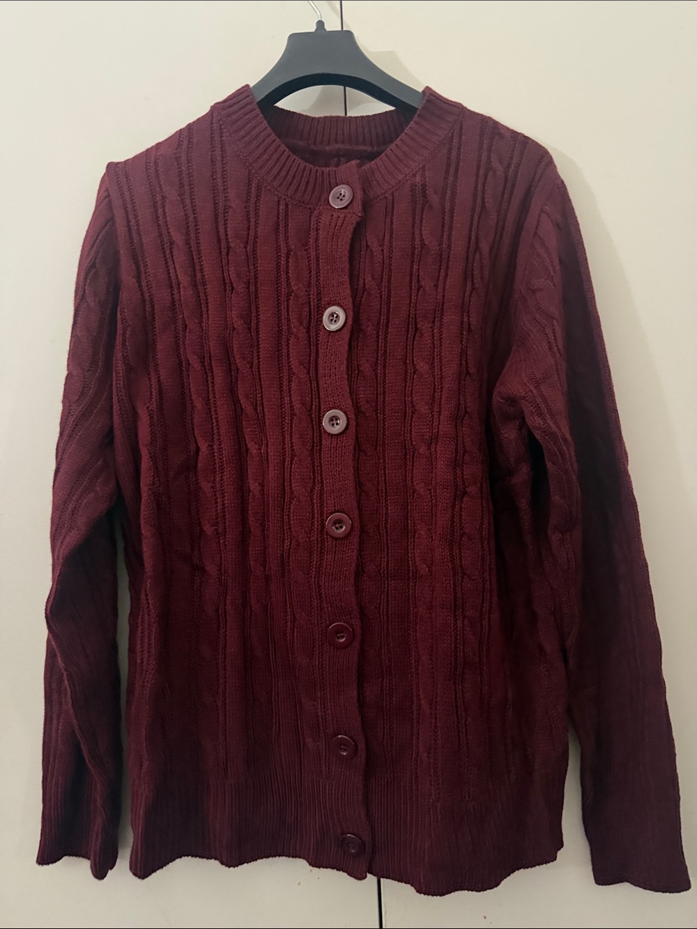 Women’s Cable Knit Button-Front Sweater Cardigan - Burgundy